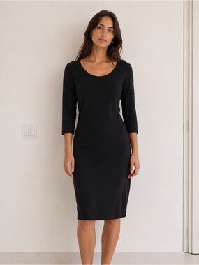 James Perse Midi Long Sleeve Dress in Black Sz 3